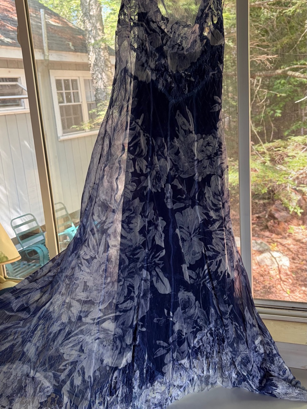 Komarov Navy and White Floral Lace Midi Dress
